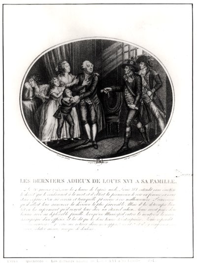 The Last Goodbyes of Louis XVI to his Family, 20th January 1793, engraved by J. L. Benoist by Francois Maria Isidore Queverdo
